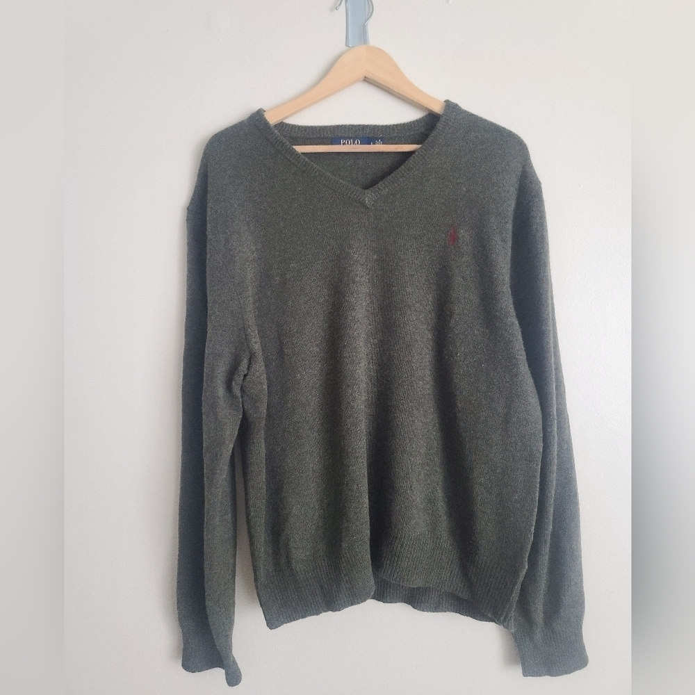 Polo Ralph Lauren 100% wool v neck green l